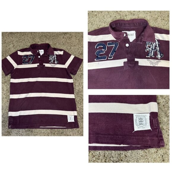 AEROPOSTALE Polo Shirt Striped Y2K 90s Patches Logo Spellout Retro College LARGE - Picture 1 of 11